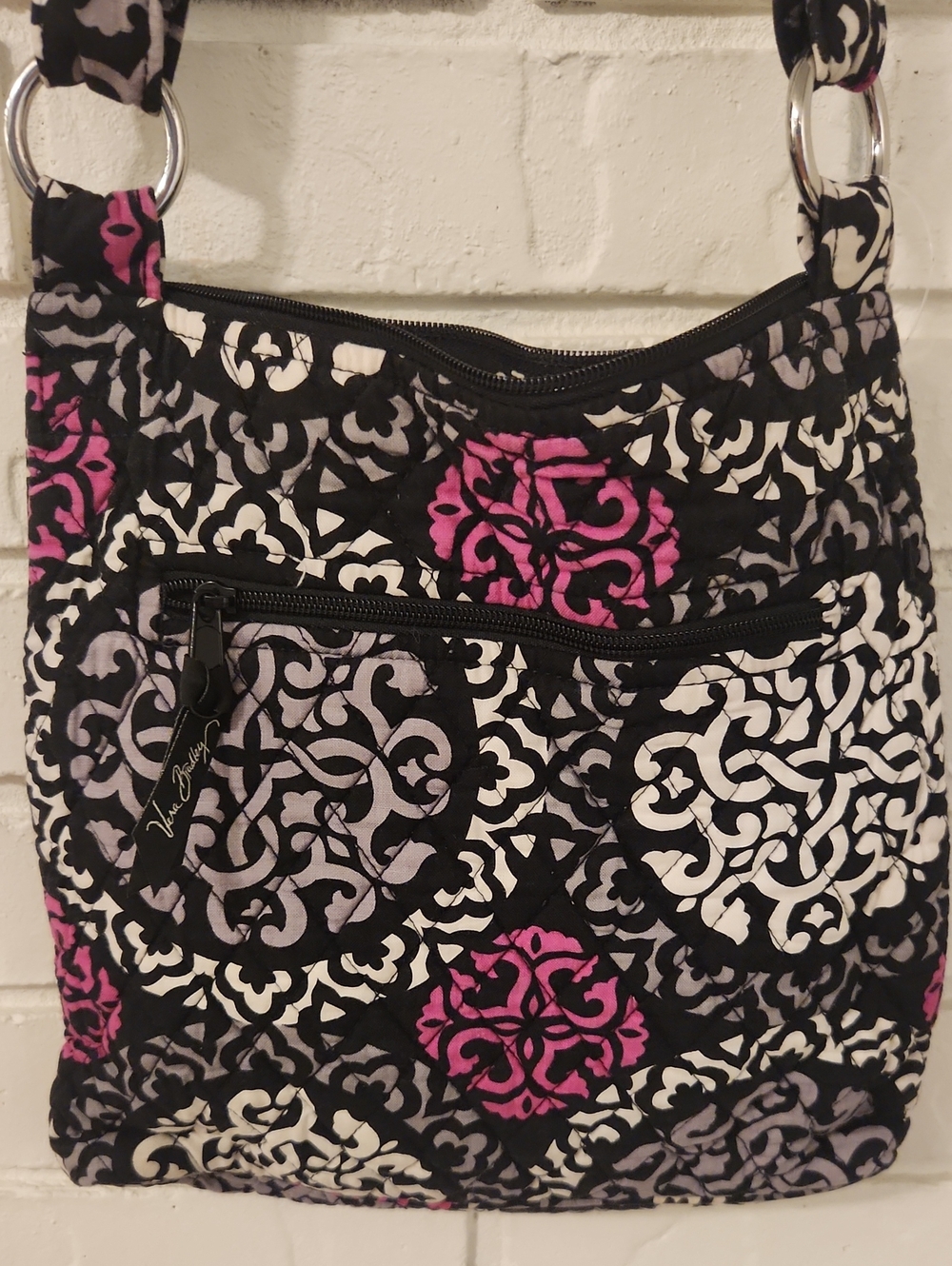 Vera Bradley Quilted Floral Crossbody Bag in Black, Pink & Gray - Picture 5 of 7